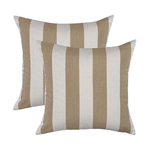 Austin Horn Classics Sunbrella Maxim Heather Beige Stripe Pillow Set, Decorative Pillows, Living Room Throw Pillow Sets, Washable Outdoor/Indoor Inserts (Set of 2, 20x20, Square)