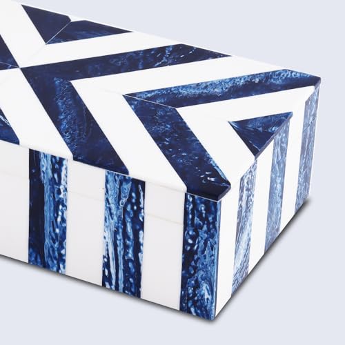 Image of Handicrafts Home Chevron Collection, Storage Organizer Decorative Box Multipurpose Gift - Chevron Blue 10x4.5x2.5 inch