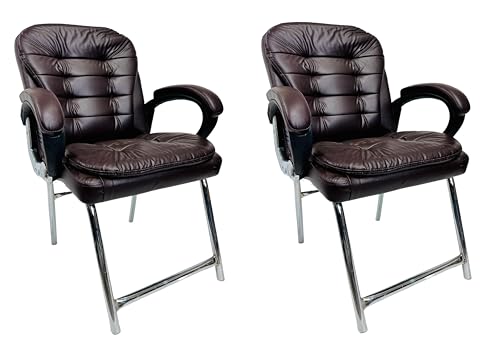 Image of Stainless Steel Special Director Principal Manager Office Visitor Study Chair with Arm Rest with Double Pipe Frame and Cushioned Seat Back (2, Coffee, H Frame)