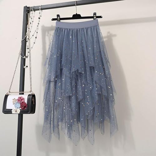Sequin Tulle Skirts for Women Irregular Layered Sparkly Tutu Skirt Elastic High Waist A-Line Skirt2