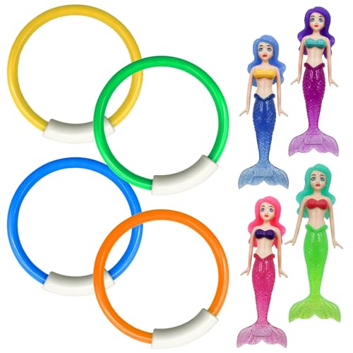 POPAPIE 8 Pièces Jouets de Plongée Enfant Anneaux de Plongée de Piscine Plastique Jouet de Piscine pour L'entraînement Plongée des Enfants