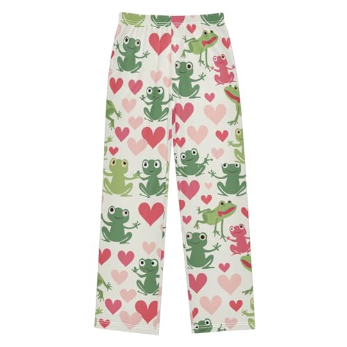 Frog Love Heart Boys Long Pants Soft Trousers Elastic Waist Kids Lounge Bottoms with Pockets S-XL