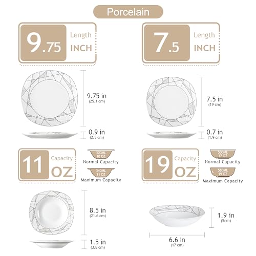 Veweet Tafelservice 'Serena' aus Porzellan 24 teilig | Geschirrset beinhatlet Müslischalen, Dessertteller, Speiseteller und Suppenteller| Geschirrservice für 6 Personen