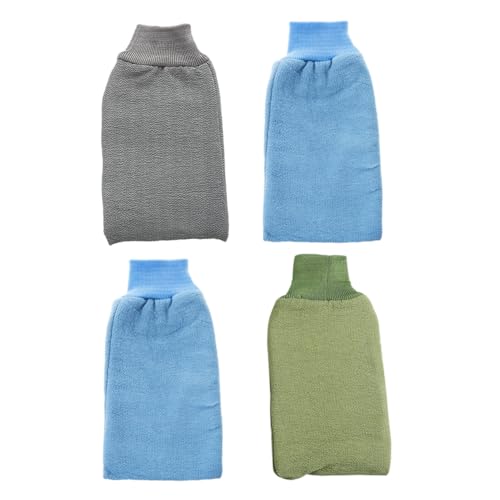 FRCOLOR 4pcs Bathing Cleaning Towel Random Color Shower Cleaning Gloves for Exfoliating Skin Comfortable Wrist Closure for Home Bathroom Use Random Color