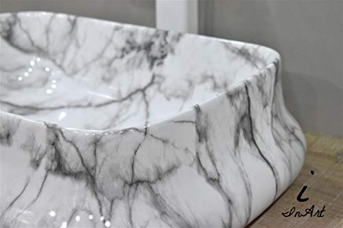 Image of InArt Designer table top wash basin for bathroom /bathroom sink /cabinet wash basin /ceramic basin /counter top basin /vanity washbasin in White Satvario Color 18 x 14 x 5.5 Inch