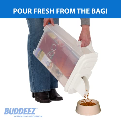 Buddeez Pet Food Storage Container - 16 Lb Capacity Dog Food Storage Container, Cat Food Container, Bird Seed Storage Container With Durable Ez Grip Handle And Ez Flip Lid With Pour Spout (White Lid) #TOP1