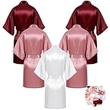 Velmitten 5 Pcs Bridesmaid Wedding Robes Silky Bridal Party Bride Bridesmaid Satin Bridal Robe for Wedding(White, Gradient Wine)