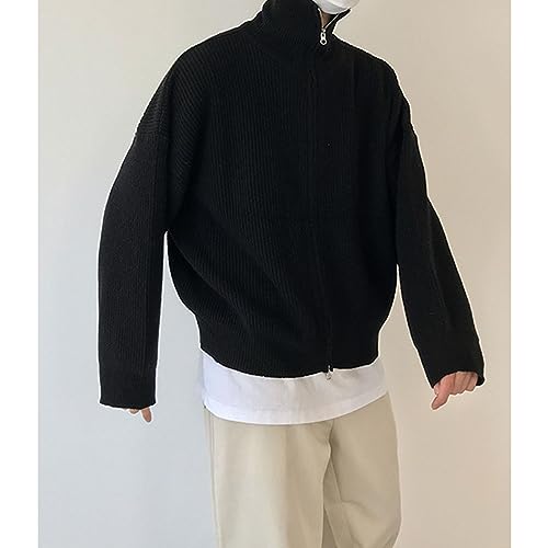 Men's Full Zip Cardigan Sweaters Casual Stand Collar Cardigan Outwear Lightweight Slim Fit Knitted Ribbed Sweater3