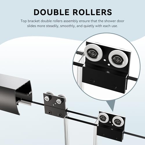 Image of 56-60 inch W x 58 inch H Semi-Frameless Tub Shower Door, Bypass Double Sliding Bathtub Shower Glass Doors with 1 /4 inch (6mm) Clear SGCC Tempered Glass and Stainless Steel Handles, Matte Black