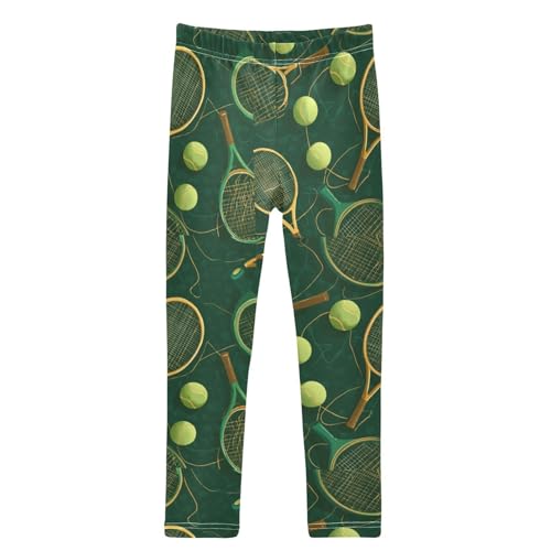 Gold Tennis Racket Green Tennis Ball Girls Leggings Kids Yoga Pants Dance Active Tights 4T