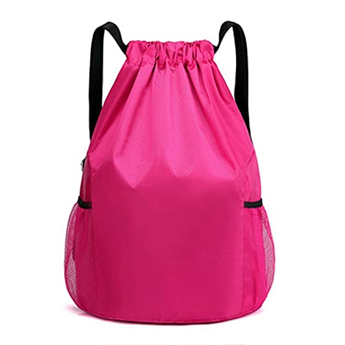 ZZDH Bolsas Gimnasia Cuerda Bolsa de Deporte para Mujer Fitness con cordón Gimnasio Mochila Mujer Impermeable Nylon Fitness Yoga Bolso Playa natación Mochilas (Color : Rose Red)