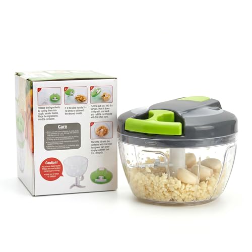 Barpre Vegetable Chopper Manual Food Processor 520ml - Hand Pull String Onion Chopper Garlic Slicer & Mini Nut Grinder - Portable Kitchen Cutter for Baby Food Salsa Salad Ginger - Green