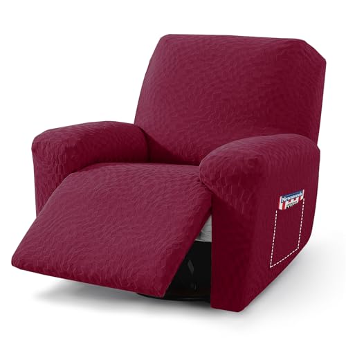 Image of 2026 Stretch Oversized Recliner Cover 3-Piece (36 inch-46 inch) Super Soft XL-Recliner Chair Covers with Big Pocket & Anti Slip Ties Stay in Place, Lazy Boy Reclining Slipcover Durable Washable, Wine Red