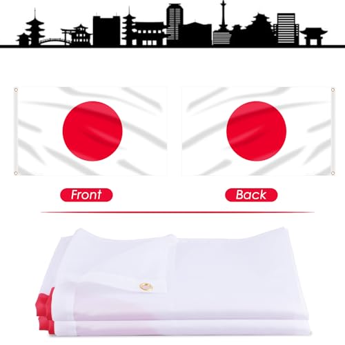 Image of AhfuLife Japan Flag Japaneae Flag 3x5 Ft, Large Japaneae National Flags for Outside - Double Side with Brass Eyelets for Olympic Party Decorations, Bar Garden Street Decoration Indoor Outdoor