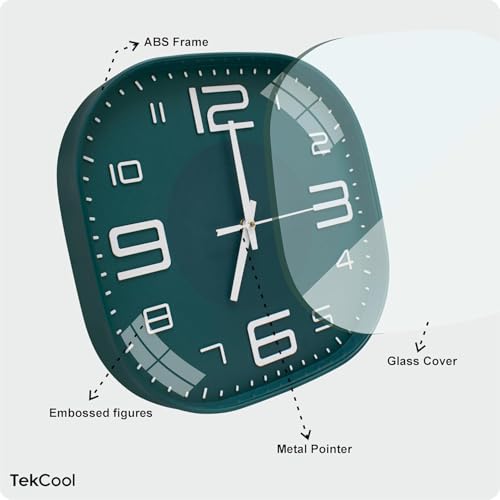 Image of TEKCOOL Plastic Analogue Wall Clock 12 inch Silent Quartz Decorative Wall Clock Non-Ticking Classic Clock Batery Operated Round Easy to Read for Room /Home /Kitchen /Bedroom /Office /School.Green Green