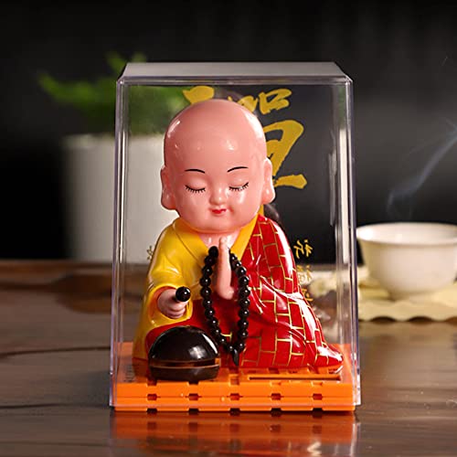 Favomoto Little Monk Figurine Solar Head Toys Funny Car Shaking Head Toy Chinese Little Buddha Monk Statue Car Dashboard Ornament Home Decorations #TOP4