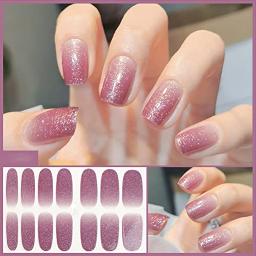 Thin Semi-Cured Gel Nail Strips, Solid Color Nail Wraps Designs Stickers Manicure Kits Nail Art Designs For Women Girls 8 Sheets #TOP7