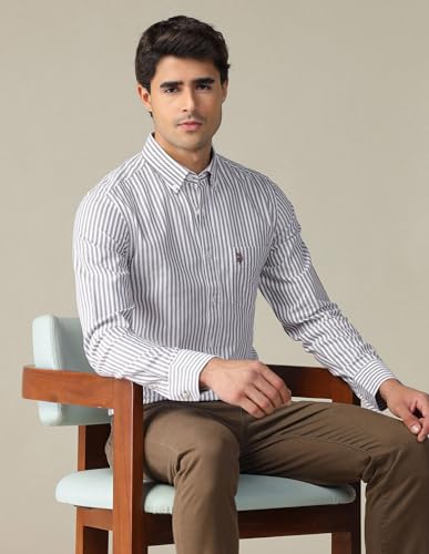 Image of U.S. Polo ASSN. Striped Regular Fit Shirt for Men - 100% Cotton, Breathable & Comfortable, Full Sleeves Casual Shirt for Men