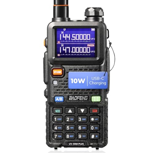 BAOFENG UV-5RM Plus 10W Ham Radio, Dual Band Two Way Radio, UHF VHF NOAA FM AM(Airband) 1.25M Receiver, Long Range Rechargeable Handheld Walkie Talkies, 2500mAh Battery USB-C Port, Chirp Compatible