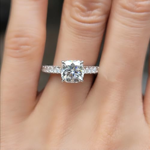 DovEggs Moissanite Engagement Rings for Women 2ct 7.5x7.5mm G-H-I Color Cushion Lab Created Diamond Moissanite Hidden Halo Wedding Rings 14k Gold Quality Sterling Silver4