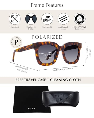 DIFF Carson Designer Square Oversized Sunglasses for Women UV400 Polarized Protection, Tortoise trendy fashion frames3