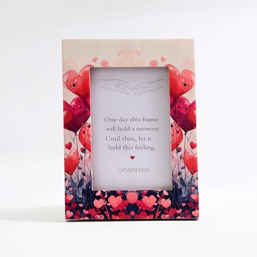 Image of Decorative Photo Frame with Red Heart Floral Design, Premium MDF Material, Table and Wall Mount, Romantic Gift for Couples, Anniversary, Birthday, Valentine