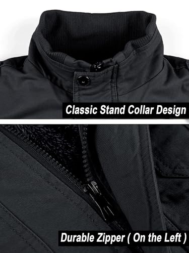 MAGCOMSEN Herren Winterjacke US Militär Jacke Dick Baumwolljacke Atmungsaktiv Windjacke Herren Fleece Übergangsjacke Outdoor Jacke mit Innentasche Schwarz M