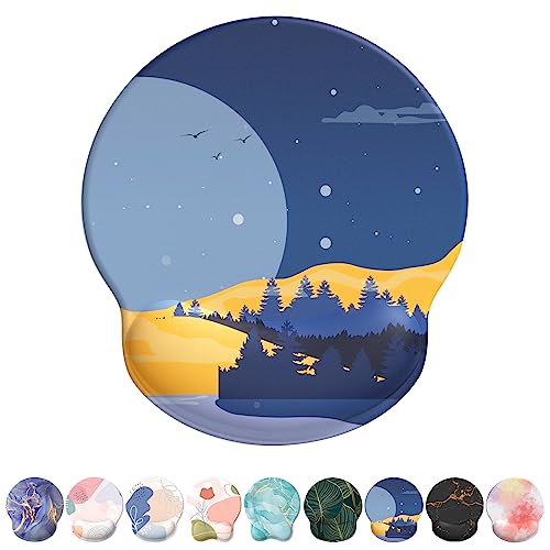 Image of eulps Mouse Pad with Wrist Rest, Comfortable Computer Mousepad with Gel Wrist Support Smooth Surface and Non-Slip PU Base for Pain Relief, Laptop, Office & Home (Moon Night)