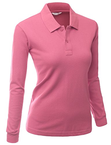 Xpril Luxurious Solid Long Sleeves PK Polo Shirt Pink Size 3XL