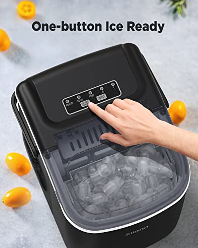 Silonn Ice Maker Countertop, 9 Cubes Ready in 6 Mins 26lbs in 24Hrs, Self-Cleaning Ice Machine with Ice Scoop and Basket, 2 Sizes of Bullet Ice for Home Kitchen Office Bar Party, Black