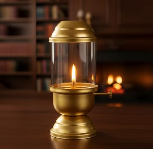 Image of Akhand Diya with Adjustable Wick, Knob, Bati Lifting Screw Lever 75 ml Oil Capacity, Burns Up to 20 Hours for Long-Lasting Pooja (Small)