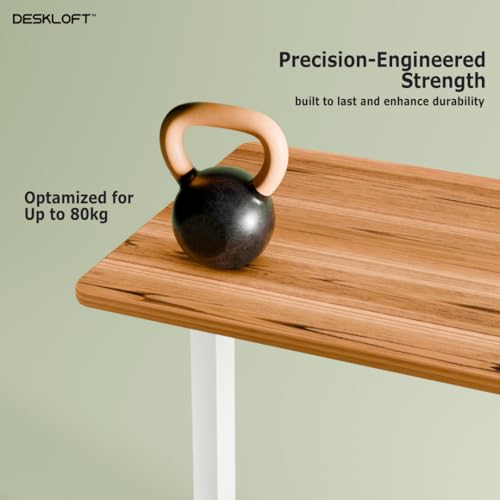 Image of Electric Standing Desk - Height Adjustable Sit-Stand Workstation, Ergonomic Motorized Desk with Walnut Wood Grain Top & White Frame, 1200x600 mm, Home Office Computer Desk