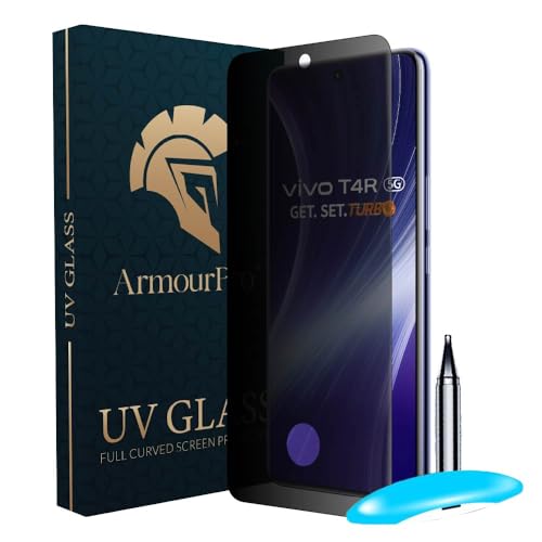 Image of ArmourPro UV Privacy Tempered Glass Screen Protector for Vivo T4R (6.77 Inch, Pack of 1) Edge to Edge Full Screen Coverage | Anti-Spy, Anti-Peeping & 9H Hardness Glass