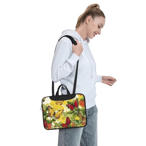 Bolsa para laptop mariposas amarilla y roja 14 pulg impermeable miniatura 3