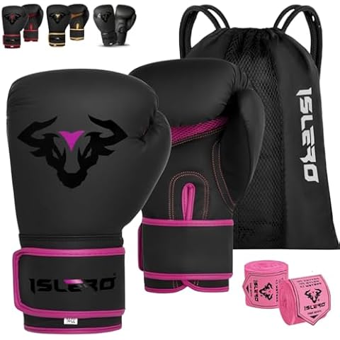 Islero EVO Matte Black Boxing Gloves with Wraps Cover