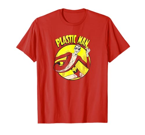 DC Comics Justice League Plastic Man Red Cartoon T-Shirt, Unisex-Adults, Kids, Small, Short Sleeve