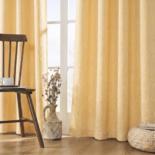 Image of IVAZA Velvet Fabric Emboss Door Curtains 8 Feet Set of 2| Panel Thick Curtains for Home and Office Decor | Eyelet Grommet Bohemian Curtains for Living Room Kitchen Hall, (4x8 Ft, Wine