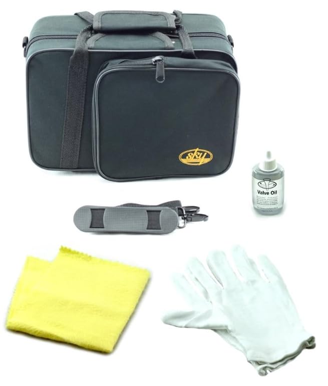 SKY Brass Bb Pocket Trumpet with Case, Cloth, Gloves, and Valve Oil, (Pink)