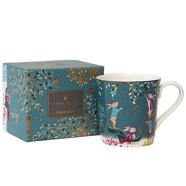 Sara Miller London Woodland Tales Mug, Rabbit Sleigh, Green, 9x12x9cm - Image 3