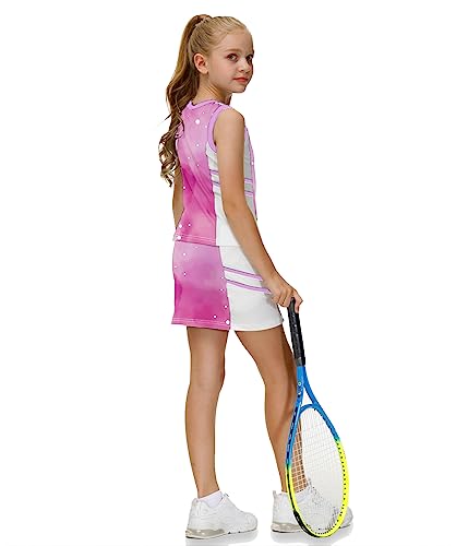 Image of AOBUTE Girls Tennis Golf Outfit Tank Top and Skirt with Shorts Set 4-12 Years