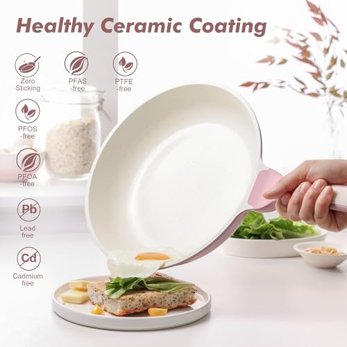 Image of SENSARTE Nonstick Ceramic Frying Pan 8-Inch, Healthy Non Toxic Skillet, Induction Compatible Omelet Pan with Heat Resistant Handle, PFAS-Free, Pink