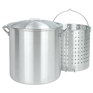 Bayou Classic 8000 Handcrafted 80-qt Aluminum Bayou Boiler Features Heavy-Duty Riveted Handles Reinforced Boiling Basket w/ Helper Handle Made w/ Heavy Gauge Aluminum