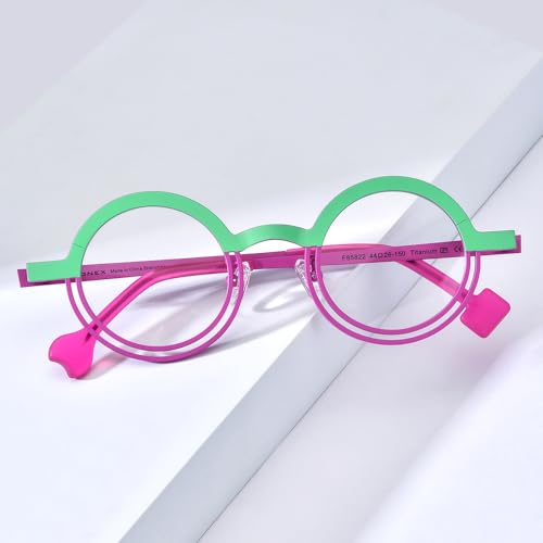 Image of FONEX Colorful Pure Titanium Glasses Frame Women Retro Round Eyeglasses