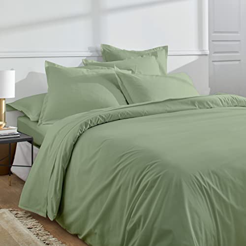 Duquennoy & Lepers - Parure de Lit Housse de Couette 240 x 220 + 2 Taies d'oreiller - Percale 80 Fils - Vert Sauge, (B09XDXL3PC)