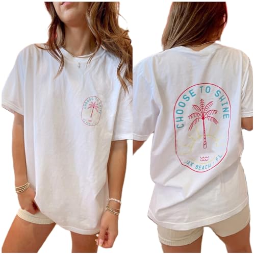 Women Teen Girls Oversized Graphic T Shirt Y2k Short Sleeve Crew Neck Loose Fit Coastal Tees Summer Beach