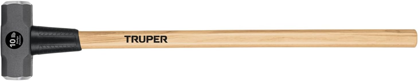 Truper 10 lb Sledge Hammer, 36-Inch American Hickory Wood Handle, Double-Faced Forged Steel Head, Professional-Grade Heavy Demolition Tool (Model 30919 / MD-10H)