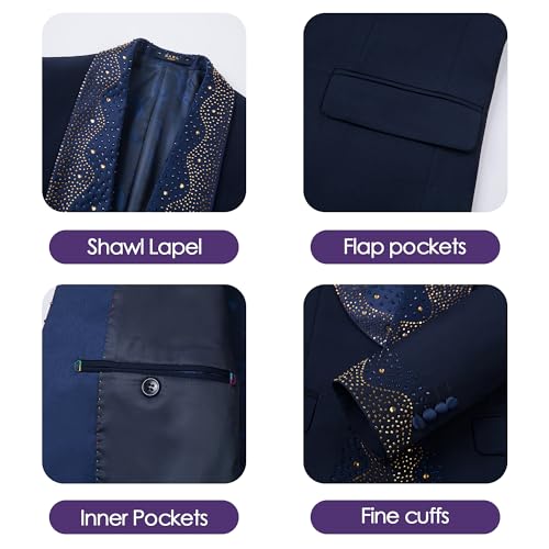 Mens Tuxedo 3 Pieces Slim Fit Suit Blazer Bead Shawl Lapel Vest Pants Wedding Prom Host Banquet Performance3