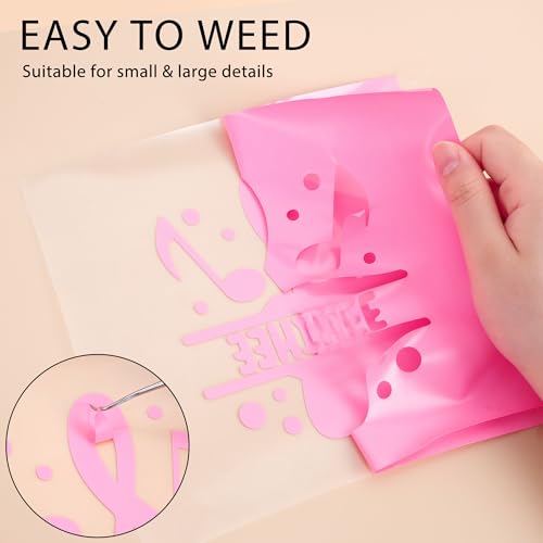Image of HTVVETUR Pink HTV Iron on Vinyl 12Inch by 35ft Heat Transfer Vinyl for T-Shirt HTV Rolls for All Cutter Machine - Easy to Cut & Weed (35ft, Pink)