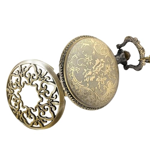 Image of VIGOROSO Mens Vintage Pocket Watch for Men Antique Quartz Pocket Watches with Chain Steampunk Flip Cover Arabic Numerals Birthday Christmas Halloween for Dad Grandpa Grandma Gift for him her