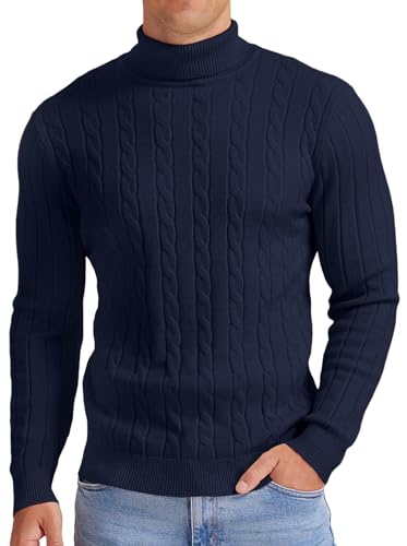 NITAGUT Men's Casual Turtleneck Sweaters Warm Twisted Pattern Knitted Slim Fit Pullover Sweater2